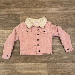 Ci Sono Pink Corduroy Kids Jacket with Cream Collar